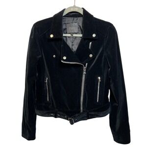 Paige Black Velvet Moto Jacket Belted Asymmetric Zip Womens XS